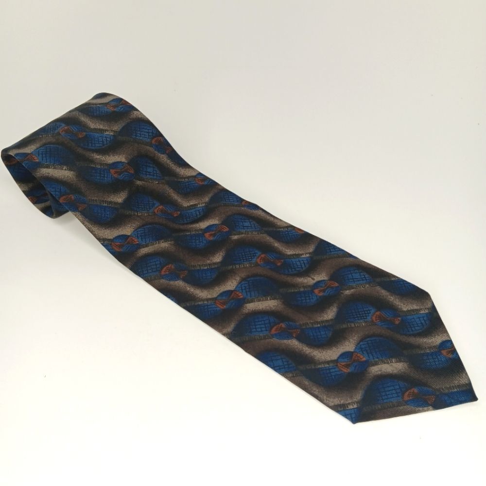 OSCAR DE LA RENTA Men's Blue Brown Silk Tie Geometric Abstract Luxury